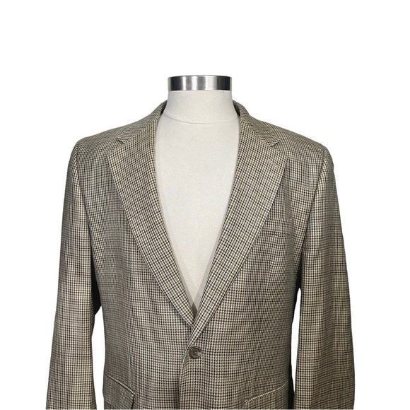 Ralph Lauren Chaps 100% Silk Tan Houndstooth Print Suit Jacket Sz 42L Blazer - Picture 1 of 14